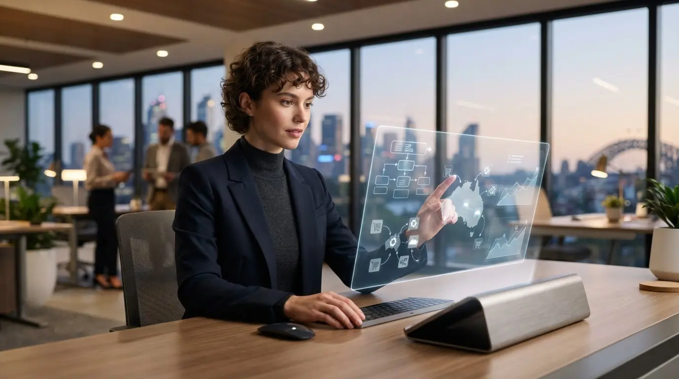 Online retailer using an AI commerce dashboard in a Sydney office